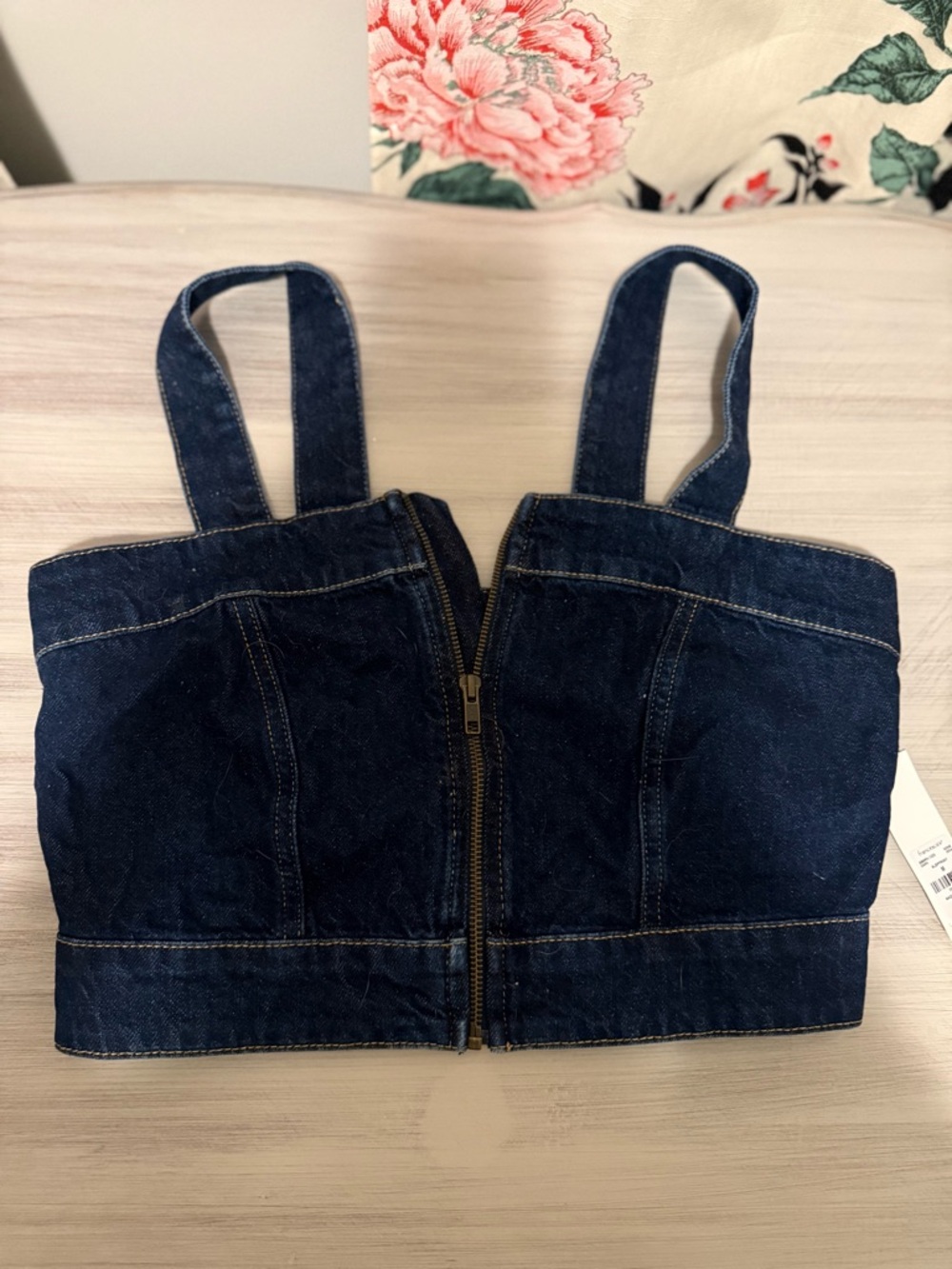 Francesca's Collections Dark Blue Denim Zip-Front Crop Top